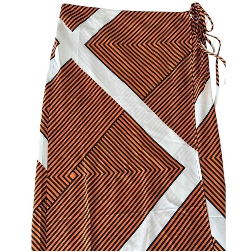 LOFT Bias Cut Midi Skirt Ann Taylor Orange Navy Blue White Size 6 Wrap Maxi Midi - Picture 4 of 8